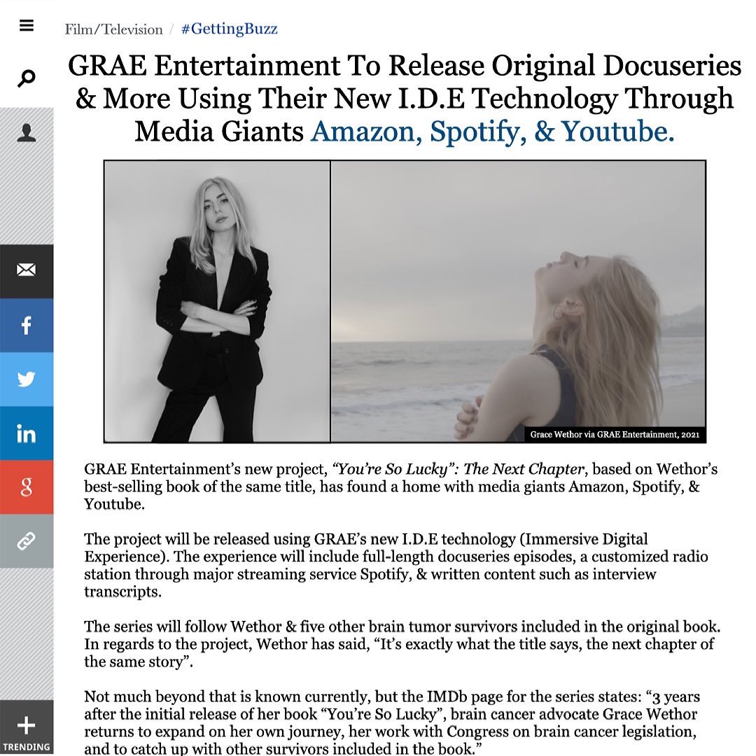 GRAE Entertainment (@graeinc) on Twitter photo GRAE is proud to announce our newest project based on <a href="/gracewethor/">Grace Wethor</a>’s best selling book “You’re So Lucky”. GRAE is proud to announce our newest project based on <a href="/gracewethor/">Grace Wethor</a>’s best selling book “You’re So Lucky”.