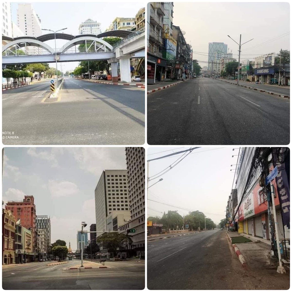 NaingOK2's tweet photo. Yangon: Silence strike in action. Myanmar’s buzziest town is in silence which is our loudest war cry for democracy. #WhatsHappeningInMyanmar #Mar24Coup https://t.co/U39GB0BfCo