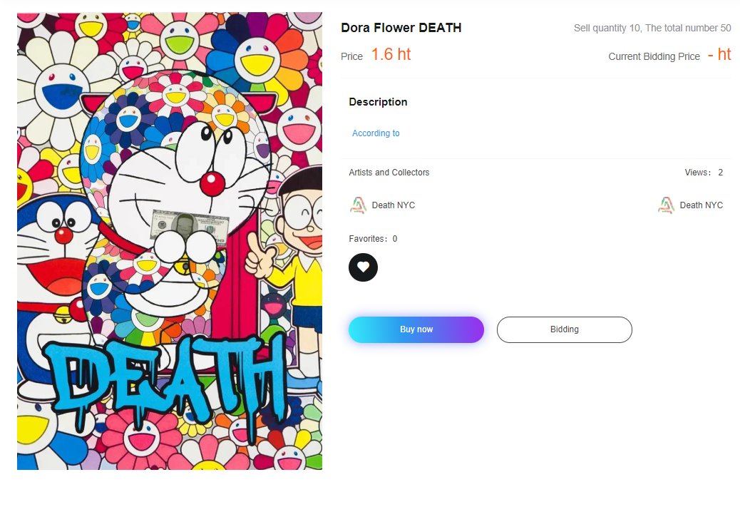 🙌New NFT Listing <Dora Flower DEATH> by Death NYC #ATTN #ANTASY #ATTNMALL #NFTs #NFT #HuobiEcochain
⏱Total Quantity: 50
🕋Price: 1.6 HT
👉Purchase link: antasy.io/#/shopDetail?c…