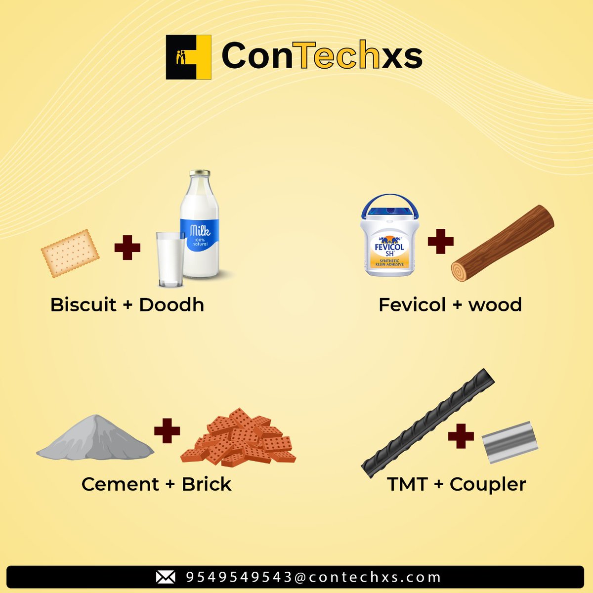 ContechC's tweet photo. क्या कभी आपने मजबूत जोड़ देखे है?

कुछ जोड़ तो हमने पहचान लिए। जैसे कि:-

1) बिस्किट + दूध
2) फेविकोल + लकड़ी
3) सीमेंट + ईंट
4) सरिया + कप्लर

क्या आप किसी और जोड़ को जानते है? कमेंट में जरूर बताये।

#contech #coupler #column #expert #beam #tmt #thread #forging #cement https://t.co/mYLwnnmvVf