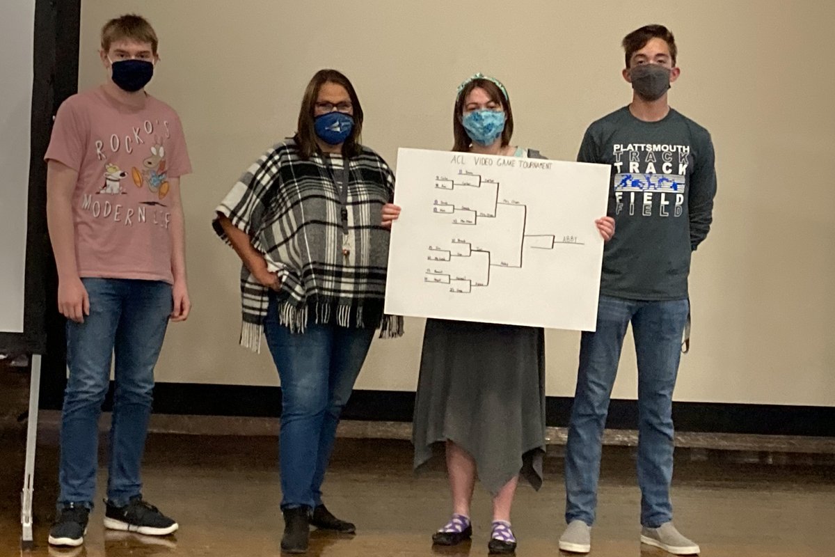 Tonight we had our first annual ACL Video Game Tournament. Pictured is Abby, our champion, along with the other players that made it to the final four. Congratulations!