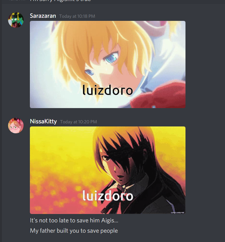 lilcatgirlkairi's tweet photo. In case you were wondering what @sarazarann and I DM about or think we're cool we're roleplaying Mitsuru and Aigis talking about Super Mario's impending execution using discord gif finder so,,,no we're not cool 😔😔😔#Persona3 #P3 https://t.co/nsGgQQ4BhM
