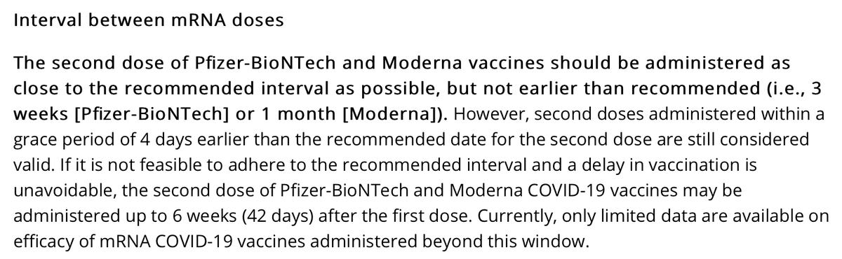 sid8998's tweet photo. For those wondering, the US CDC states that the second dose of the BioNTech jab can still be administered up to 42 days (six weeks) after the first dose. https://t.co/1ko3YLpFov