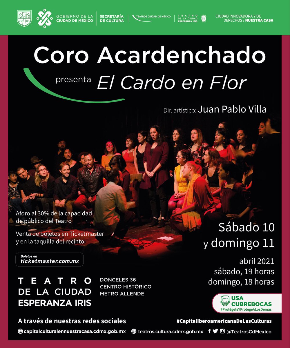 Acardenchado's tweet photo. ¡Estamos de regreso! Y nos emociona mucho volver a verles en el increíble #TeatroDeLaCiudad. Les traemos con todo cariño El cardo en flor, los próximos 10 y 11 de abril. Les esperamos con todas las medidas de seguridad sanitaria.
Boletos: https://t.co/7KIoYtQRNz
#CantoCardenche https://t.co/Ogn2xZTYI0