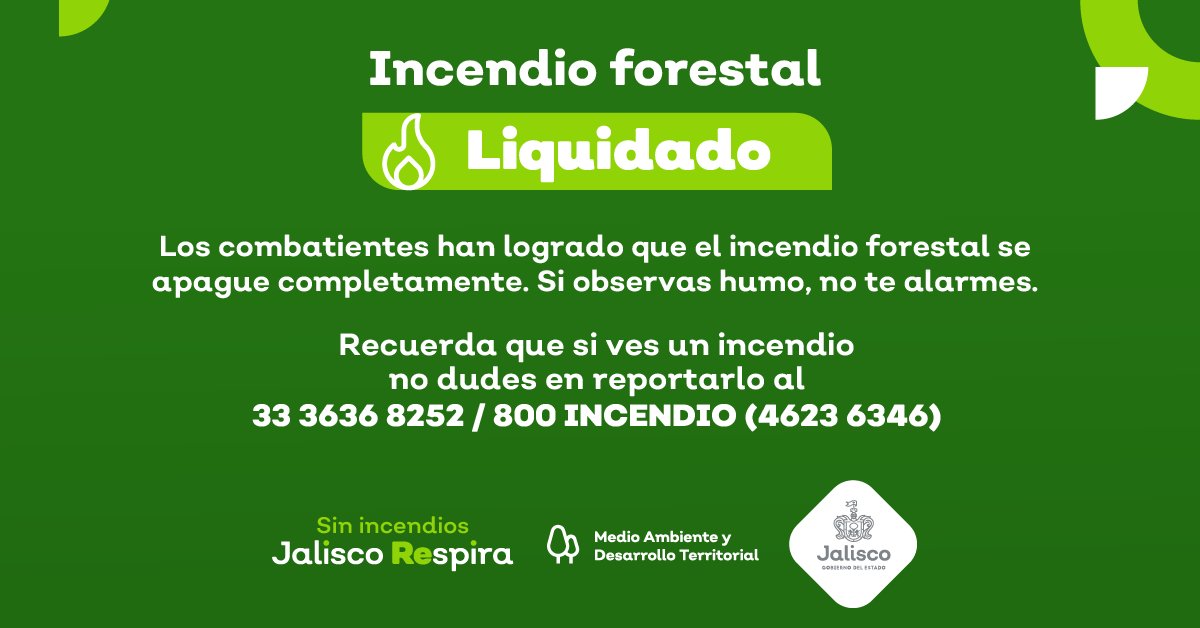 SemadetJal's tweet photo. #Actualización 

Se reporta liquidado #IncendioForestal del paraje Nevado/La Joya, dentro del ANP Parque Nacional Volcán Nevado de Colima, municipio de #SanGabriel. https://t.co/N8ZDUrqxA3
