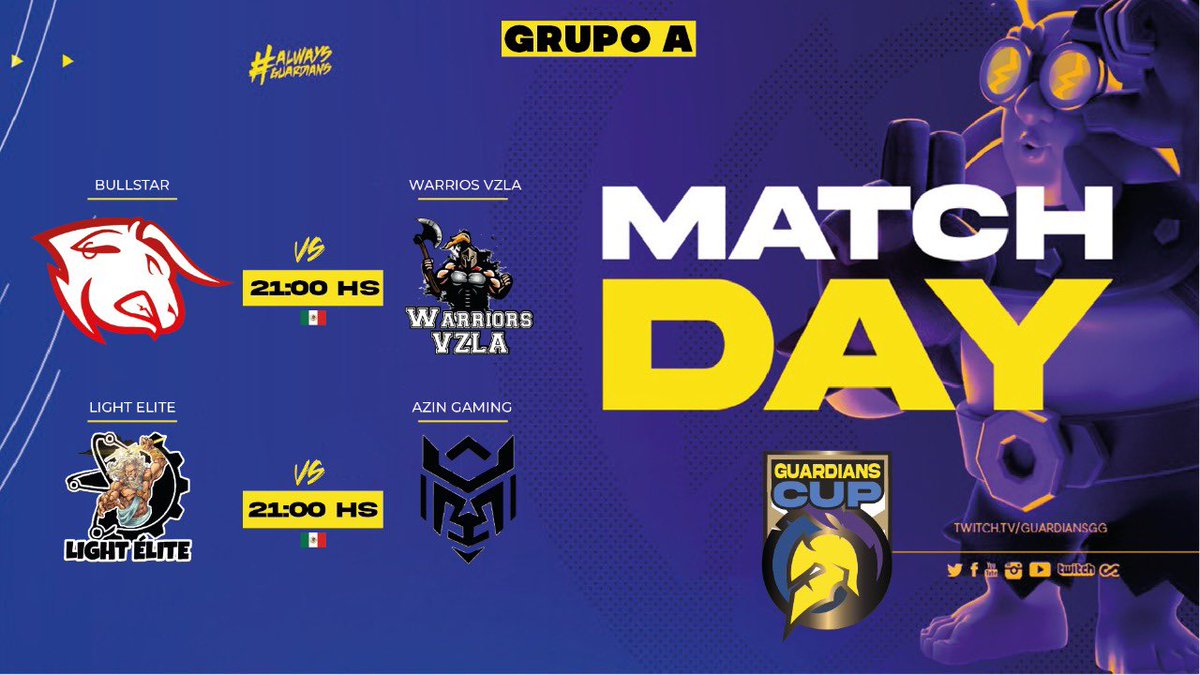 En el grupo A uno de los grupos más fuertes está apunto de comenzar unas increíbles batallas, quienes serán los dos victoriosos.
<a href="/BullStars_/">𝗕𝘂𝗹𝗹𝗦𝘁𝗮𝗿𝘀™</a> vs <a href="/TheWarriorvzla/">The Warrior Vzla</a> 
@LigthElite vs @AzinGaming