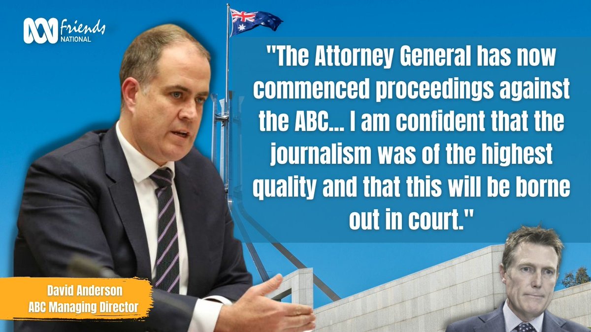 FriendsoftheABC's tweet photo. Managing Director of the ABC, David Anderson, has thrown his full confidence behind the national broadcaster in light of the Attorney General, Christian Porter, commencing court proceedings for defamation.
Read more>> https://t.co/Af0njFlRm1
#ValueOurABC #Auspol https://t.co/74ZgK8NVB5