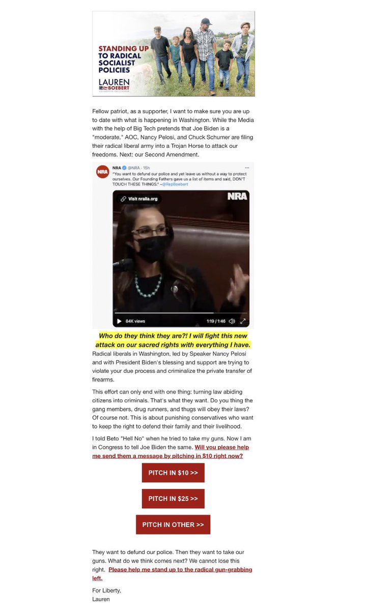 JosephJeska's tweet photo. @laurenboebert Kettle, black? Seriously? You’re using this as an opportunity to fundraise?WTH? BTW, as much as you’d like to gaslight us, this is a political issue that affects us all. It’s why we vote reps into office to pass laws that protect us, even from guns. Dumb a** https://t.co/0USmVl03gM