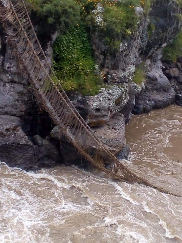 tverac's tweet photo. Por falta de mantenimiento colapsa el último puente #Inca, Q'eswachaka ubicado en el distrito Quehue, en la región #Cusco

Recordemos que el 5 de agosto de 2009 el INC, hoy Ministerio de Cultura del Perú

El puente construido sobre el rio Apurímac, mide 29 m de largo a 3700 msnm https://t.co/MU3vWdYyiu