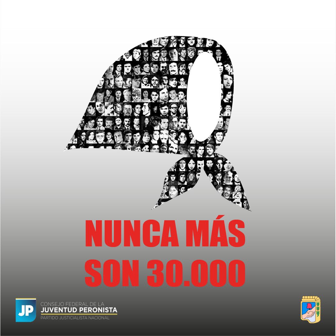 ConsejoJp's tweet photo. Memoria, verdad y justicia #NuncaMás #Son30000 https://t.co/DrrLSjpaYV