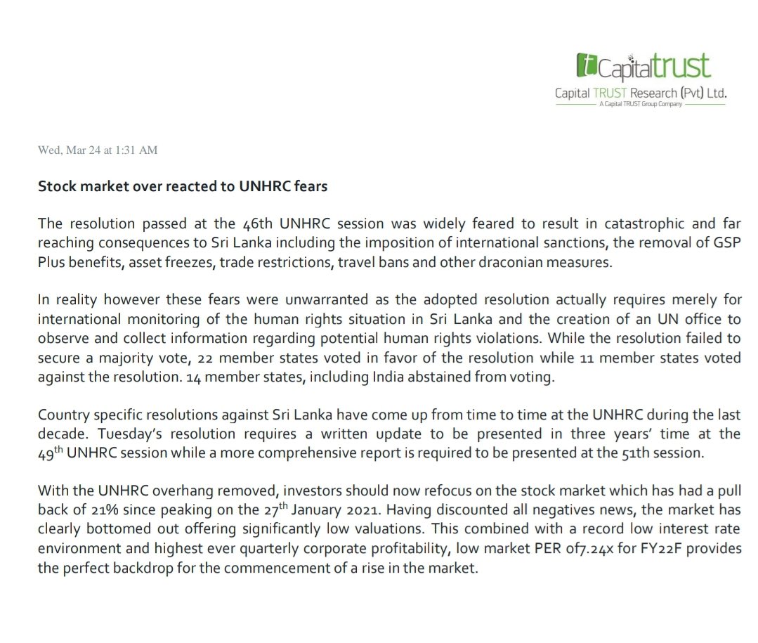 CSE over reacted to UNHRC fears, rise in Market predicted - Capital Trust ExNzwOQUUAQ9L1v?format=jpg&name=medium