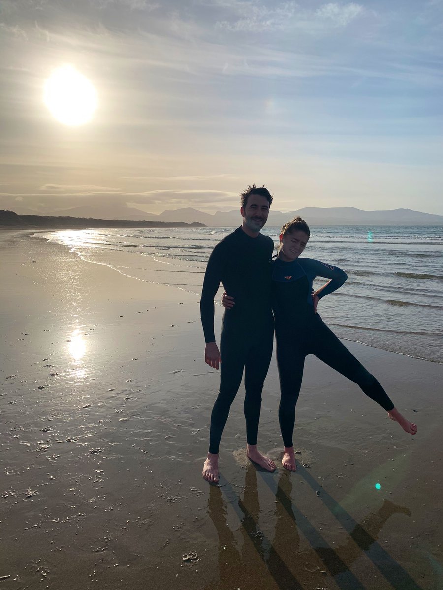 7am swim for these crazies! 
Milo on life guard duty 🆘 

A typical beautiful morning on Newborough beach 
#home ❤️