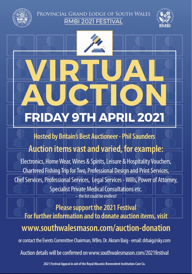 Have you seen the Lot for RMBI online auction ? 
Check it out here 👉 southwalesmason.com/auction-lots/
Anyone wishing to play It’s simple all you have to do is complete this form  southwalesmason.com/auction-regist…