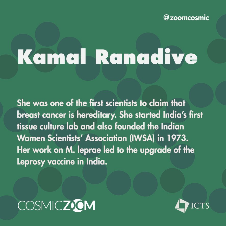 ZoomCosmic's tweet photo. TIL about an Indian Woman Scientist. 
Meet Kamal Ranadive. #CosmicZoom #WomenInSTEM #TIL #BaSH https://t.co/i087wZqvSb