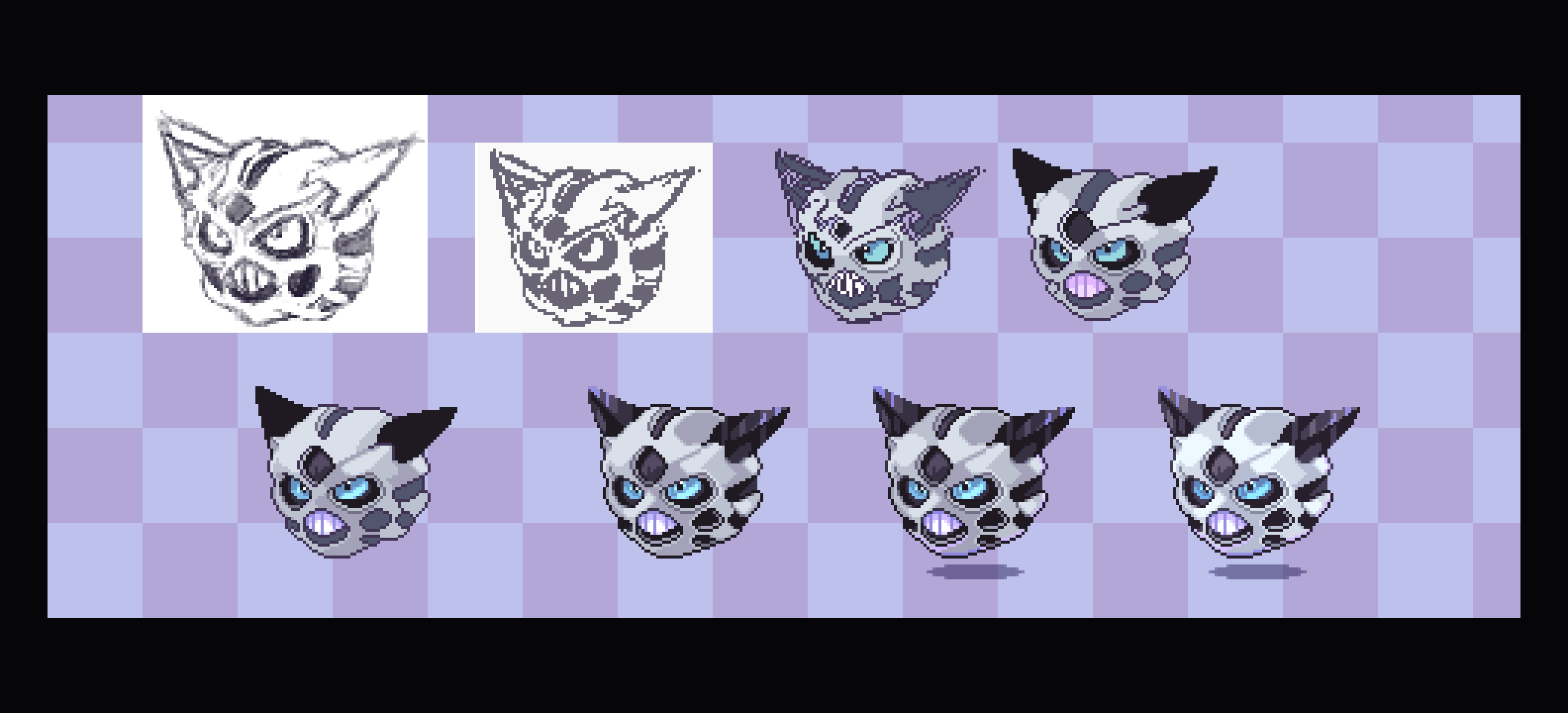 Los Muteki 像素美術 Pixel Artist 歡迎詢問與委託on Twitter 作品 精靈寶可夢冰鬼護的作畫過程紙上草稿 Gt 像素化 Gt 訂出色塊部位 Gt 上基本陰影 Gt 修細 Gt 加上反光 Gt 影子與環境光 Gt 調整色彩曲線後完稿 ポケモン オニゴーリ Pixelart ドット絵