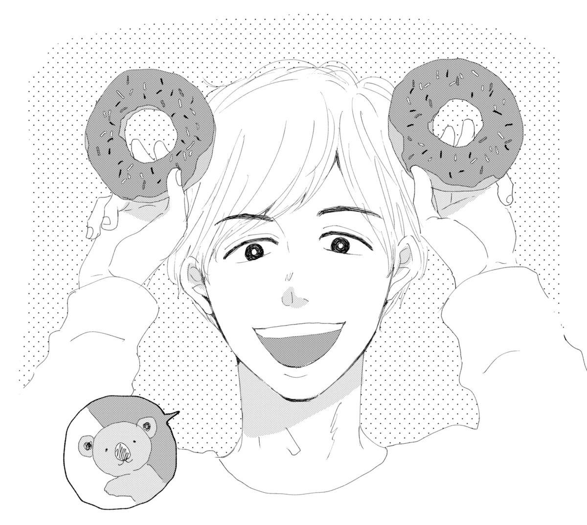 【蔑んで下さい、〜】の西くん
その後割とすぐ中学時代からの彼女(松井秀喜似)と結婚してパパになるという設定を考えてました

ドーナツで赤ちゃんあやしてるところです 