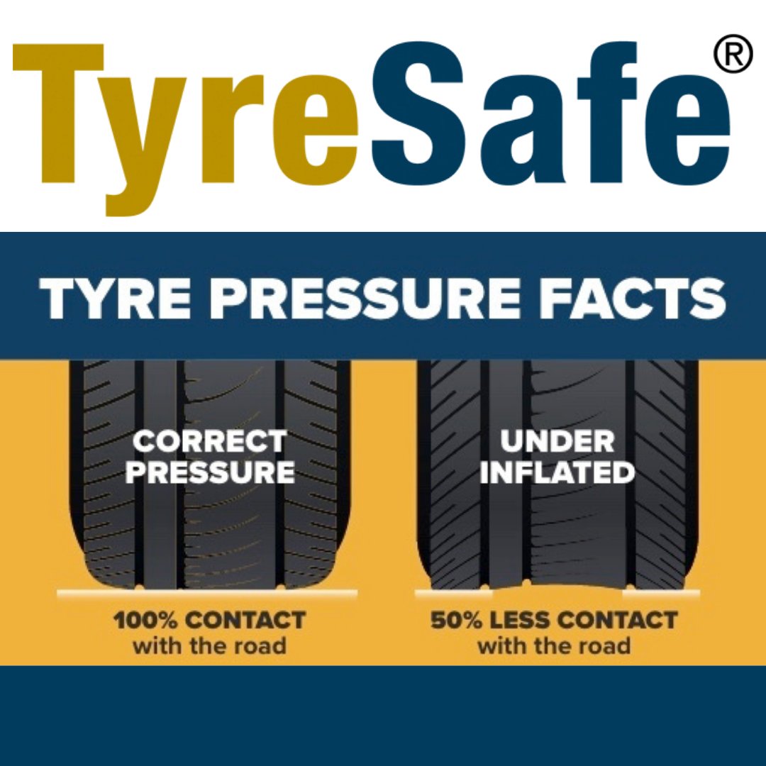 Tyresafe's tweet image. Did you realise that over-inflation not only means a less comfortable ride, but it also means the tyre has a reduced area of contact with the road resulting in less grip, accelerated wear on the tread centre and increased running costs? #AirPressure #OverInflation
