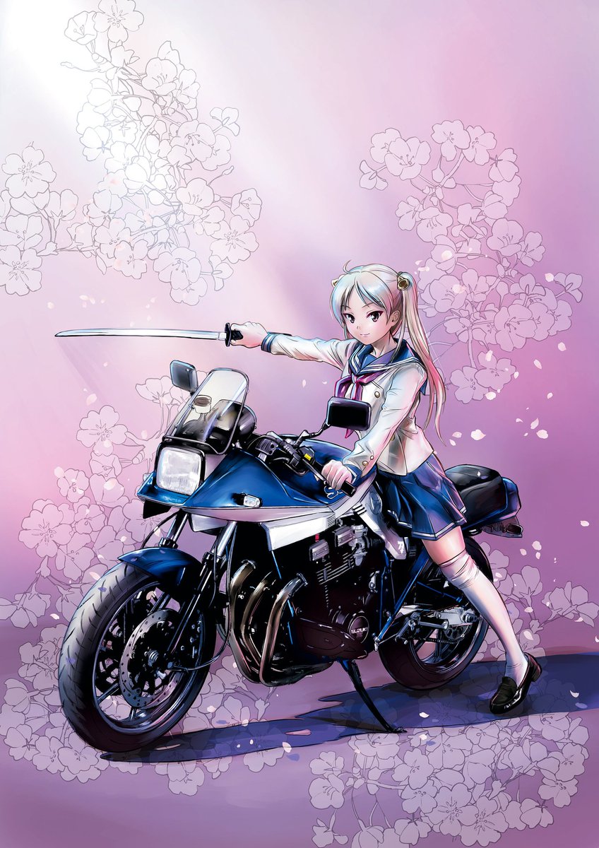 「#二輪車桜を見る会 
花は桜木、単車は刀。 」|佐久間 正典のイラスト
