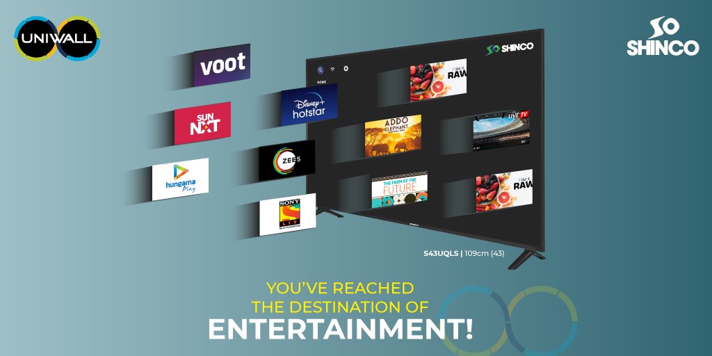 ShincoIndia's tweet photo. And we hope you decide to make a long stop here! We have plenty of options to entice you, after all, with Uniwall UI inside our range of Smart LED TVs!
Buy Now, https://t.co/3XA8iU903t
#UniwallUI #UI #SmartTV #UnlimitedEntertainment #EntertainmentOptions #ShincoSmartTV #Shinco https://t.co/xMk3CEu3GE