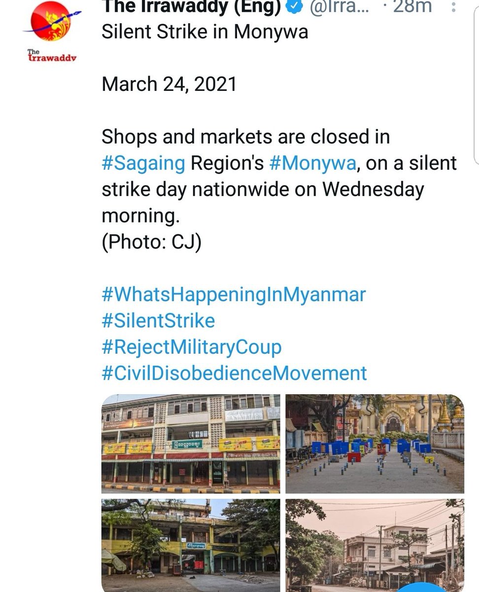 From #Shan to #Kachin, commercial hub #Yangon to capital #NayPyiTaw, #Myanmar protesters using different tactic now to oppose #militarycoup. They've literally gone silent by staying home, shutting businesses to not allow #military to crack down physically #WhatsHappeningInMyanmar