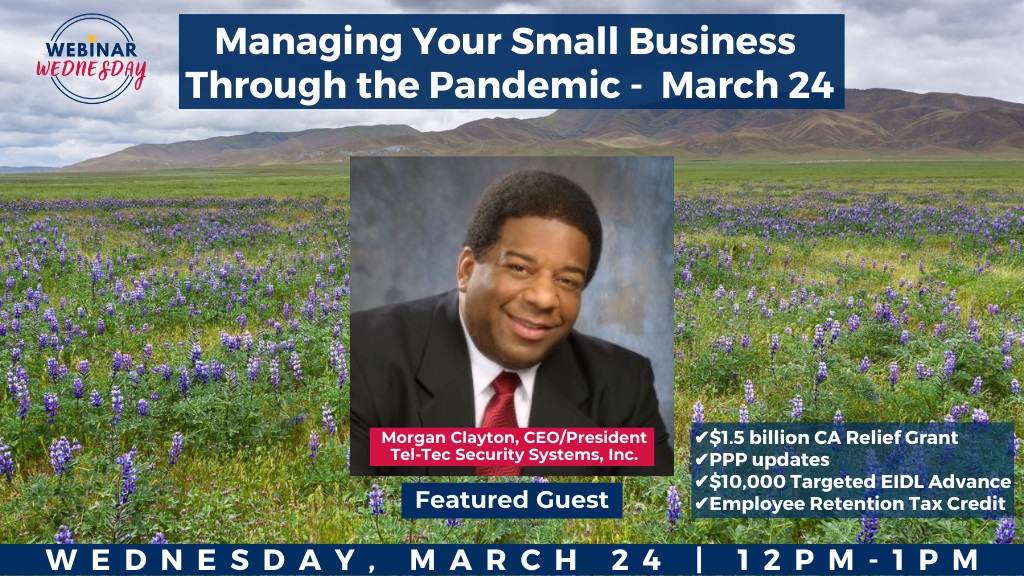 CSUBSBDC's tweet photo. Join SBDC Director Kelly Bearden and special guest, Morgan Clayton, president & CEO of Tel-Tec Security Systems on our FREE webinar Wednesday, March 24, 12-1 p.m. Have your questions ready! Register at: https://t.co/W2siQAdu4Y
#CsubSbdc #grants #PPP #TargetedEIDLadvance https://t.co/bLqZOCY2AL
