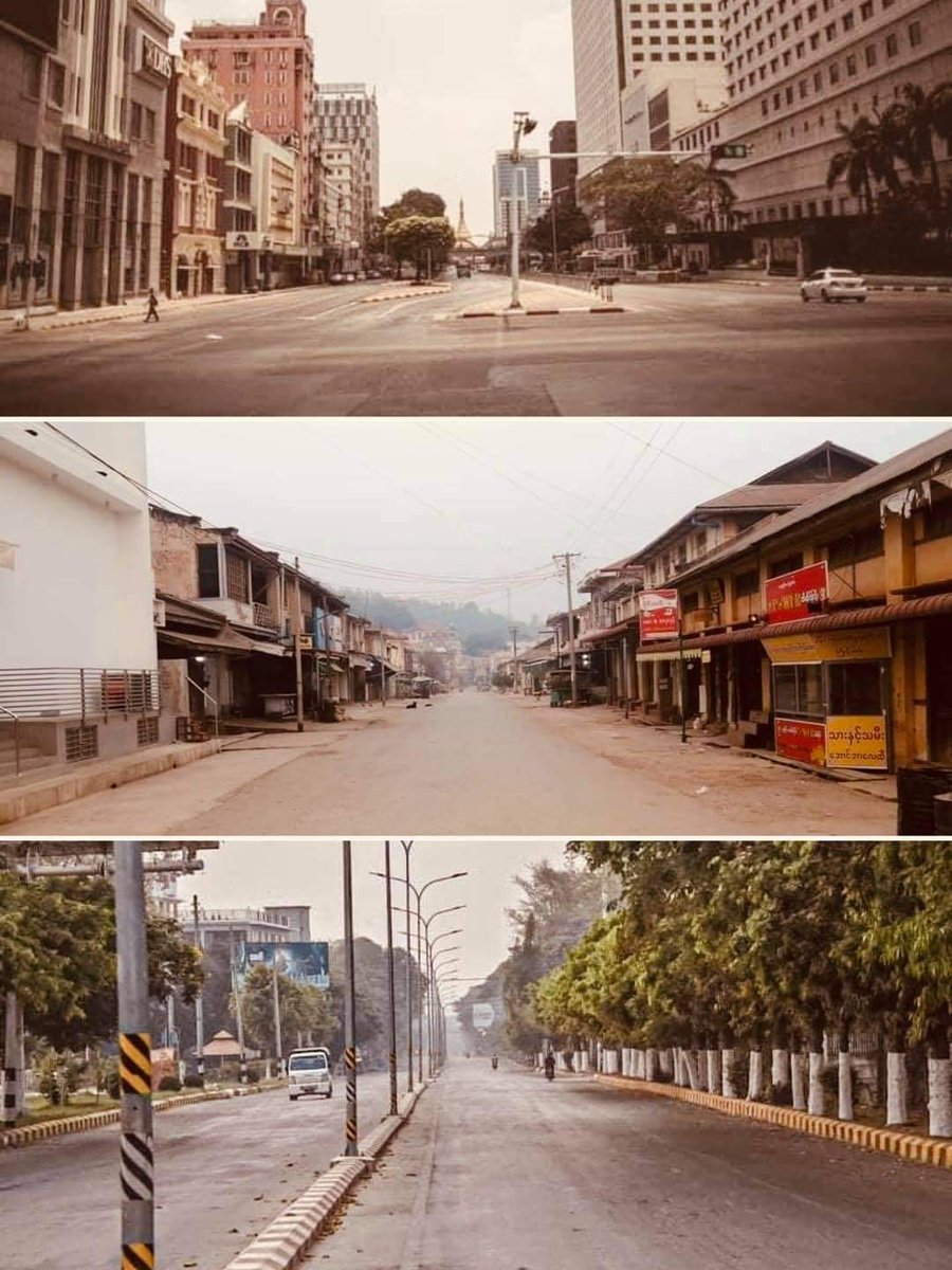 The largest coordinated Silent Strike in #Myanmar's history and probably in the world (finding the biggest one). Millions of people in almost all cities/towns staying inside to show against the dictatorship, break the daily routine. #WhatsHappeninglnMyanmar #SilentStrikeMyanmar