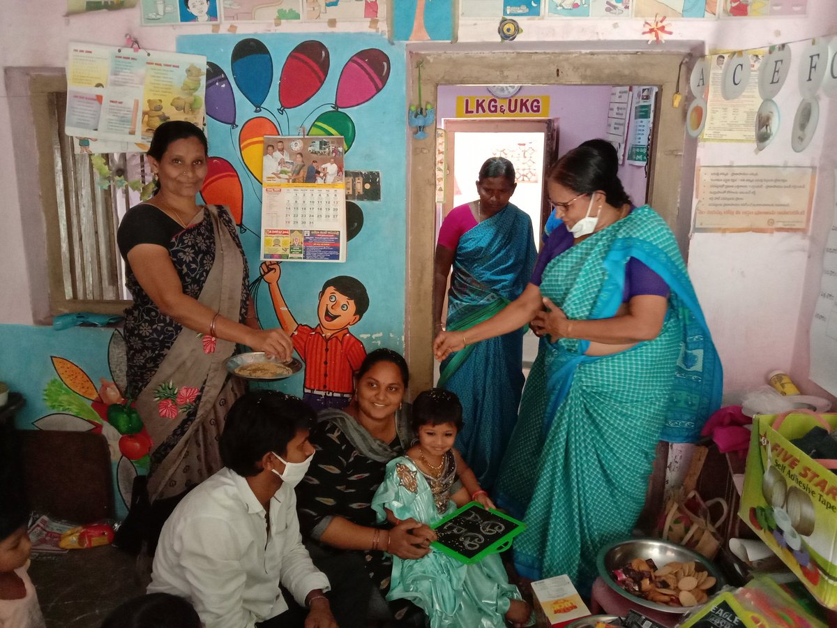 KAnganwadi's tweet photo. Aksharabyasam Rojuna parents (Thallampudi Jagan and Krishnaveni) donated Slates,  Slates pencils,  chocolates and biscuits to all children's #Anganwadi https://t.co/IsgziXij51