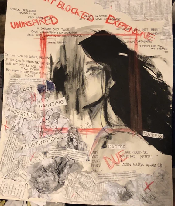 SO I GAVE UP HALFWAY BUT HERE IS WHAT ENDED UP HAPPENING . I MADE THE MAIN DRAWING UNFINISHED AS A SYMBOL THAT ART ISNT ALWAYS WHAT YOU WISHED IT COULD BE, ADDED CRUMPLED DRAWINGS TO REPRESENT WHEN NOTHING IS COMING OUT RIGHT- https://t.co/NTJs8QaSSS 
