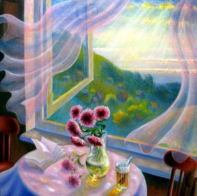 Год окну жизни. У окна картины художников. Картина окно. Летнее окно живопись. Летнее утро живопись.