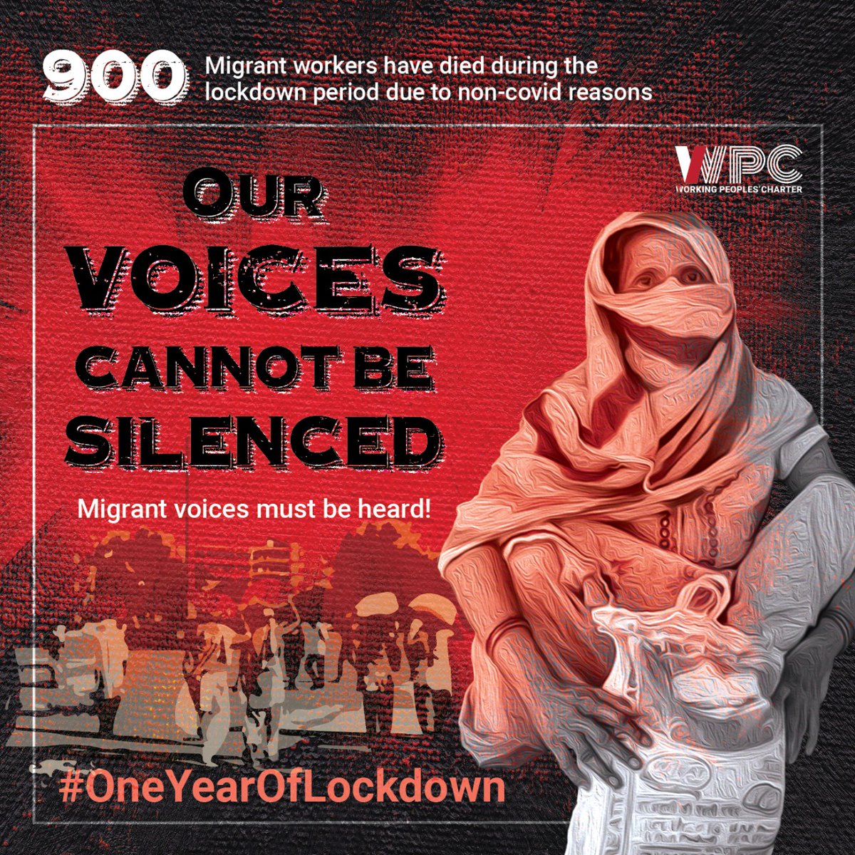 AajeevikaBureau's tweet photo. 1 year ago, India announced a harsh lockdown that left millions of migrant workers w/o wages, food & shelter.
Today we begin our 3 day campaign #BeyondTheLockdown with @IndiaWpc's statement demanding immediate action against worker exploitation. (1/4)
https://t.co/mxWrcqiGzJ https://t.co/rmlgDvU3k6