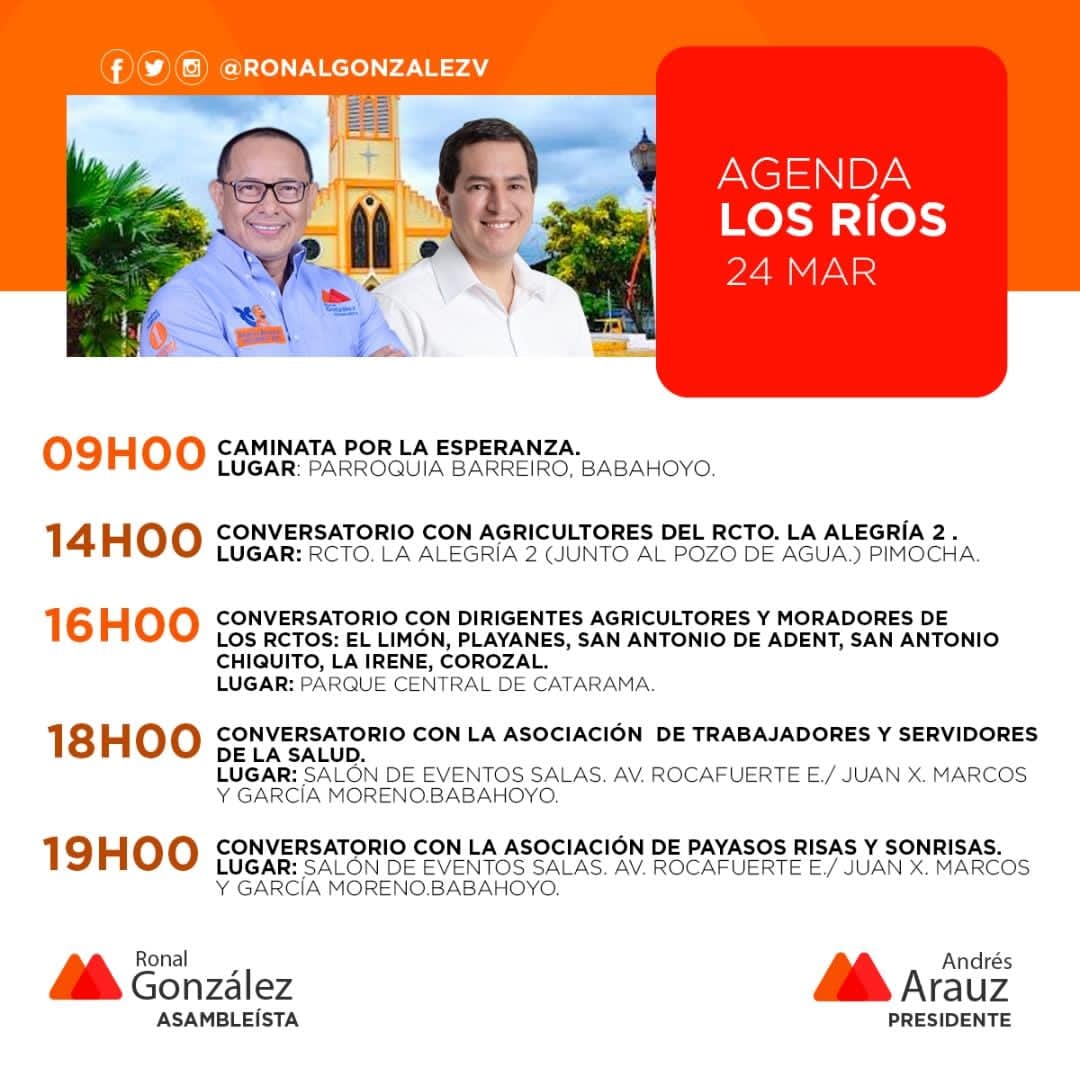 AbRonalGonzalez's tweet photo. Por qué la Patria la recuperamos todos
Te invito a seguir nuestra agenda del día y sumarte, porque juntos construiremos un nuevo futuro..
@ecuarauz
@MHalvaradoE
@AlexisMatuteEC
@DiCaAnYe
@Ing_PaolaMacias
@VanessaFreireV5
#LosRíosVuelveABrillar
#ContigoConTodosAhora
#RonalContigo https://t.co/aV7MMPNx6F