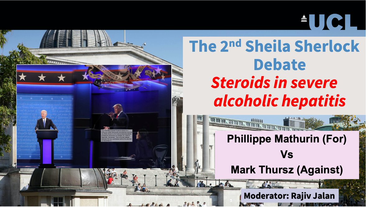 Royal Free Postgraduate Course starts today...My favourite session and the meeting highlight. Are steroids still the standard of care for patients with severe Alcoholic Hepatitis? <a href="/MarkThursz/">Mark Thursz</a> <a href="/MATHURINPHILIP1/">MATHURIN PHILIPPE</a> <a href="/rabataller/">Ramon Bataller</a> <a href="/GSzaboMD/">Gyongyi Szabo</a>