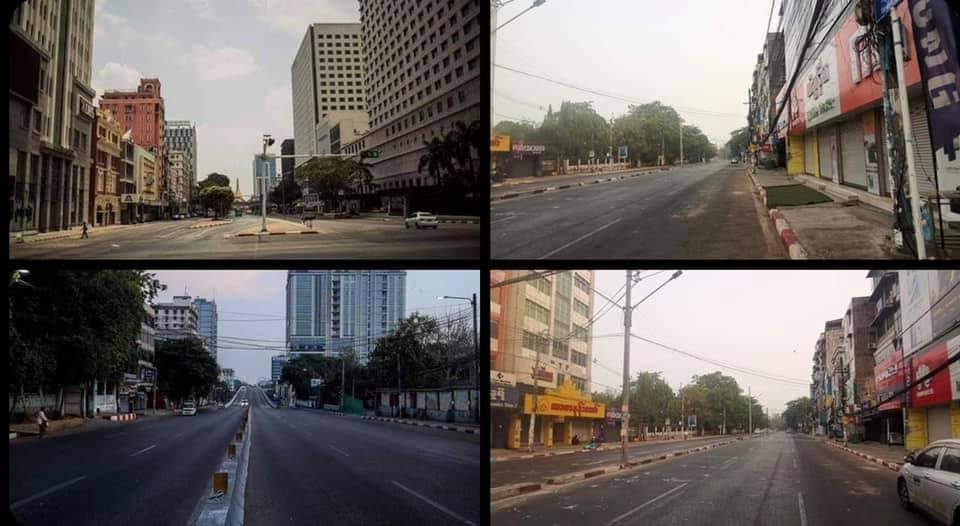 Hleden, Sule and Myay Ni Gone were the most crowded area of Yangon. But, Now, they go silent. Yangon citizens claims they own the street, the Building and the spirit of Yangon by this "Silent Strike". #WhatsHappeningInMyanmar #Mar24SilenceStrike  <a href="/TostevinM/">Matthew Tostevin</a> <a href="/freya_cole/">Freya Cole</a>