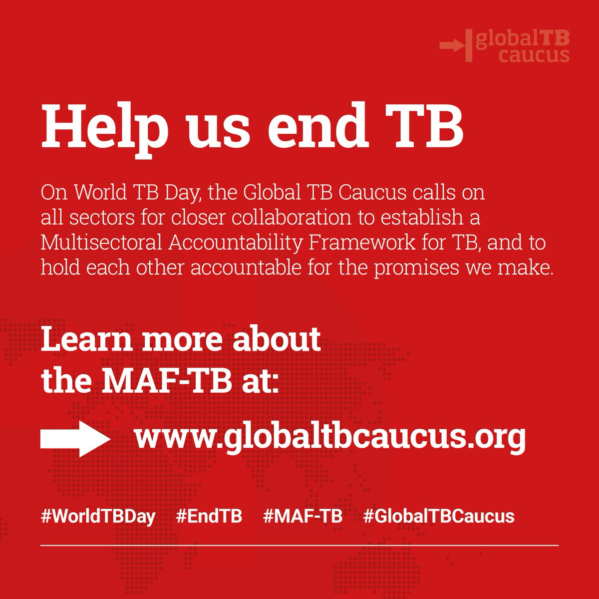 GlobalTBCaucus's tweet photo. On #WorldTBDay, @GlobalTBCaucus continues to move towards solutions and demand #TBAccountability for promises made to #EndTB by 2030. #MAF-TB #GlobalTBCaucus #TogetherWeCan https://t.co/bzkr4JlSGN