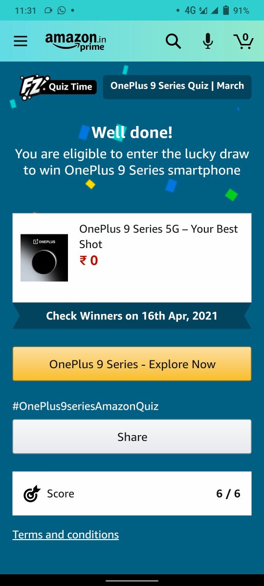 ZatakiaJay's tweet photo. Got all of them right 💪
@amazonIN @OnePlus_IN 
#AmazonMobileInsider #OnePlus9Series. https://t.co/Fk0ja8EVjH