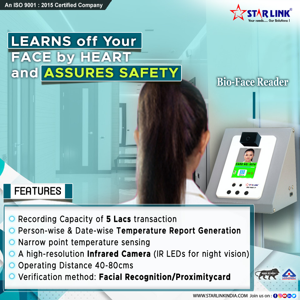 starlinkindia's tweet photo. Bio Face with Thermal Temp. Screening
Learns off your face by heart and assures safety!

#MakeInIndia #contactless #GoContactless #AttendanceSystem #face #Wifi #GPRS #BiofaceReader #Bodytemperature #IoTenbaled
#facereadermachine #biometricfacereader #facerecognition https://t.co/Vi4nf0D3O9