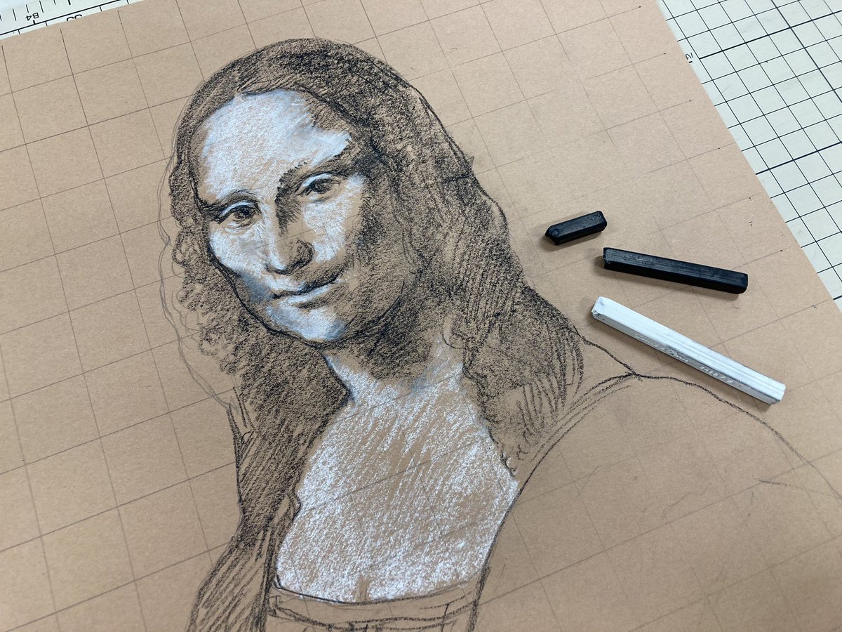 今日のデッサンのサンプルは マス目から形を取って 色のついた紙に黒と白のコンテで 小田 隆 Oda Takashiのイラスト