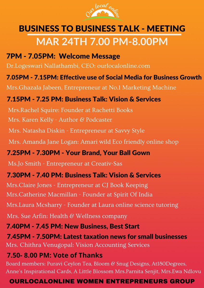 ourlocalonline's tweet photo. Business talk meeting on 24th March 7-8PM.
Join Zoom Meeting
https://t.co/eeINRecLyc...
Meeting ID: 819 3884 9741
Passcode: 12345 https://t.co/4xe2675nGg