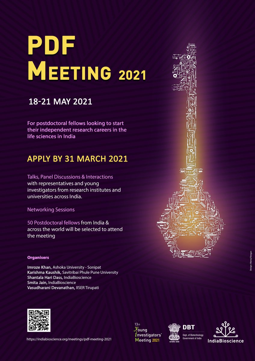IndiaBioscience's tweet photo. 📢 1 week to go! Postdocs on the verge of setting up their own labs, do apply for PDF Meeting 2021 if you haven't already.
🎯Interact with representatives from institutions across India 
🎯Network 
🎯Build an independent research career 

Apply soon: https://t.co/x3zgz3EooA https://t.co/OVRR1JnCpe