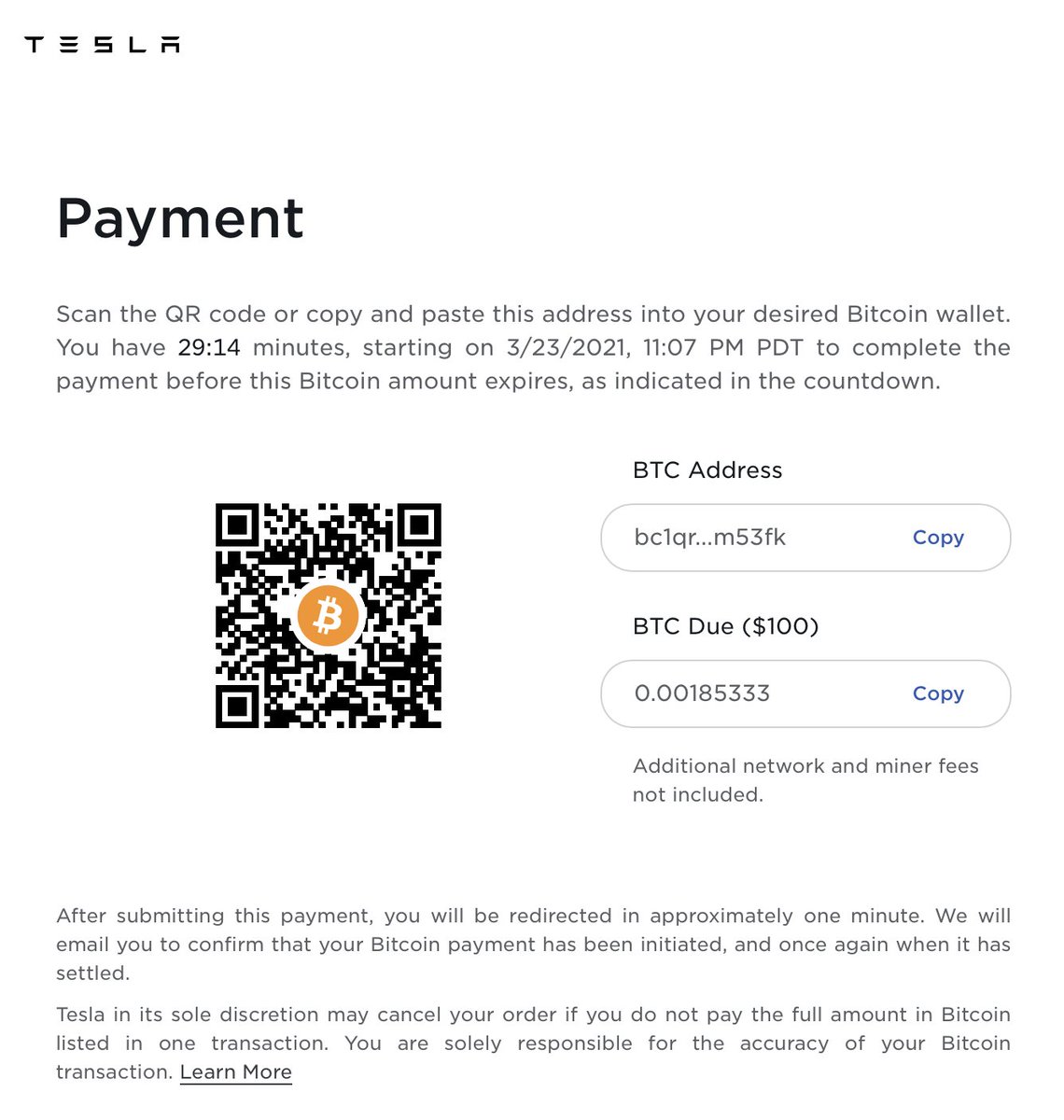 We did it!!! You can now buy a Tesla with #Bitcoin All my worlds are  colliding: Apple Pay + Bitcoin + Tesla = ♥️