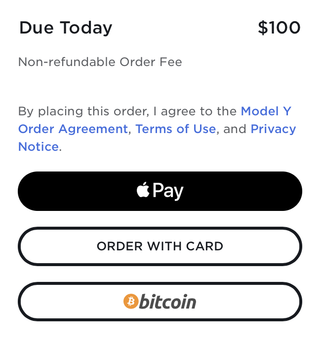 MichaelRihani's tweet photo. We did it!!!

You can now buy a Tesla with #Bitcoin 

All my worlds are colliding:
Apple Pay + Bitcoin + Tesla = ♥️ https://t.co/ZJMyLCXeWB