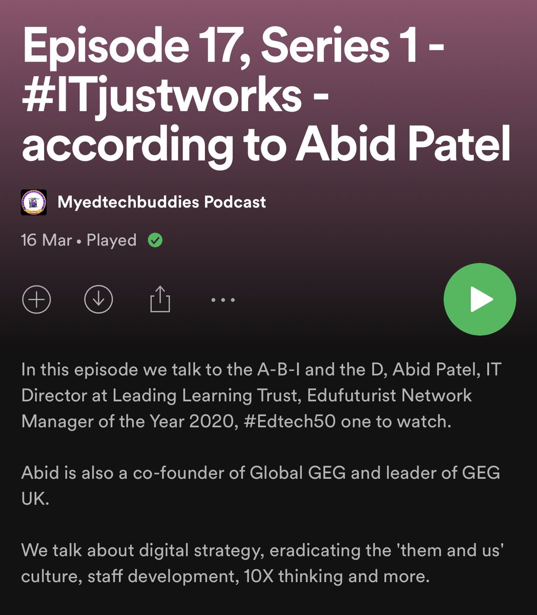 abid_patel's tweet photo. @deputygrocott Morning #FFBWednesday!
๐Abid, IT Director from London
โญ๏ธGoogle Certified Trainer & Innovator
Really enjoyed recording this episode sharing the story of my #EdTech journey & celebrating my wonderful #PLN! ๐ฅณ๐ฅฐ
๐ง Listen now! https://t.co/g4ZMgCOupA
#LunchboxLegend #ITjustworks https://t.co/rk6CblXP66