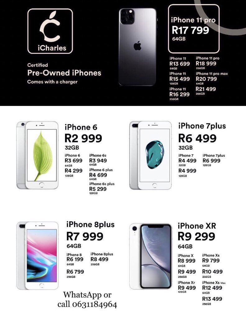 Which iPhone do you want to purchase ?

All models are available at unbelievable prices only at iCharles😉

Based in Johannesburg 📍
Delivery available nationwide 🇿🇦

DM .@iCharlesiphones or WhatsApp 0631184964 to purchase ✅

Please check the  attached tweet for prices.