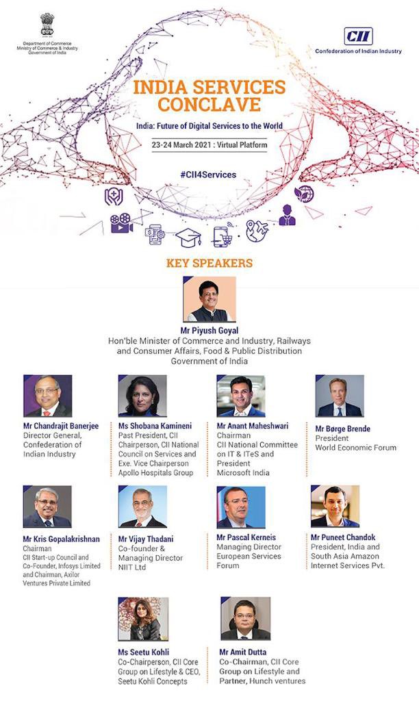 Catch <a href="/kohliseetu/">Seetu Mahajan Kohli</a> live at 2 pm at India Services Conclave helmed by Shri <a href="/PiyushGoyal/">Piyush Goyal</a> , Hon'ble Union Minister. She will be discussing on Lifestyle Services: Changing the way to woo the customers to adapt to the paradigm shift. <a href="/FollowCII/">Confederation of Indian Industry</a> 

#CII4Services