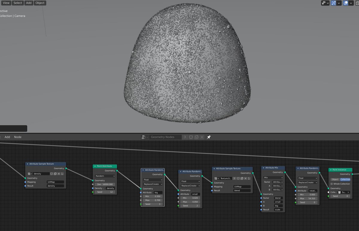 andrewpprice's tweet photo. Slowly starting to understand Geometry Nodes. Much more flexible than particles! #b3d https://t.co/Tz0vhWL2UP