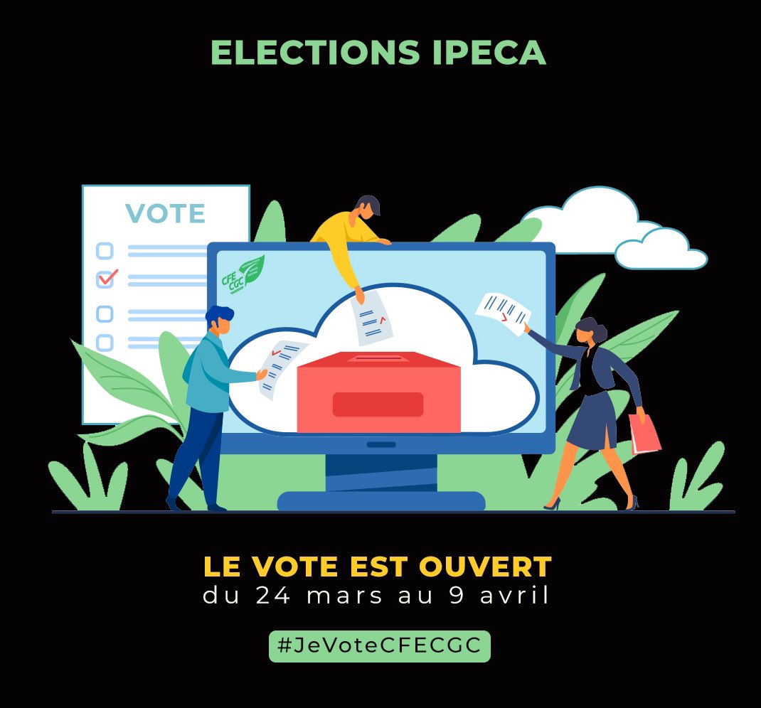 cfecgcaed's tweet photo. « À vos marques, prêt, votez ! »

Vous pourrez voter en vous rendant sur le site internet #IPECA (https://t.co/fhOdiEQwXR)

Ce sont les représentants des salariés à l’Assemblée Générale que vous allez élire.

DU 24 MARS AU 9 AVRIL, JE VOTE ET FAIS VOTER CFE-CGC ! #JeVoteCFECGC https://t.co/LZhtEWLnnk