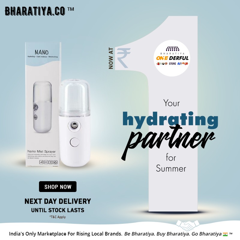 BharatiyaCo's tweet image. Bring home the pocket size Nano #MistSprayer that keeps you hydrated and sanitized throughout the day. 
Now available at just ₹1 on a total bill of ₹500 and above only from #BharatiyaOnederfulStore.
✅ Quality Sealed
✅ COD available
Visit: bit.ly/Onederful-Nano…
#Bharatiya🇮🇳