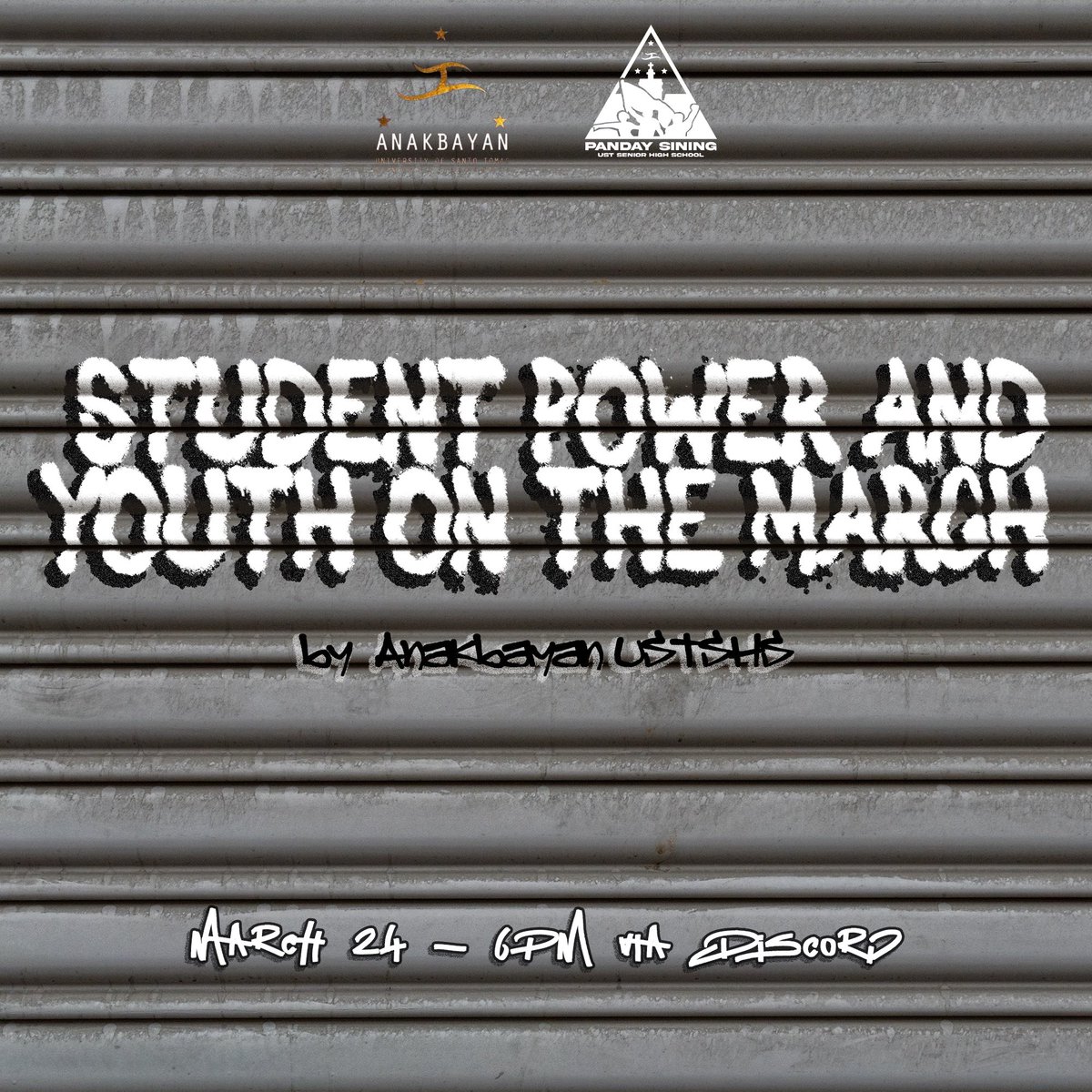 PS_USTSHS's tweet photo. #SHSFightBack Week Day 2
Sa loob man o labas ng pamantasan, labanan ang sistematikong represyon sa mga kabataan at sambayanan!
“Student Power and Youth On the March” discussion by @AnakbayanUSTSHS
6PM via Discord
PM for link 🥰 https://t.co/rzfdDKRsoL