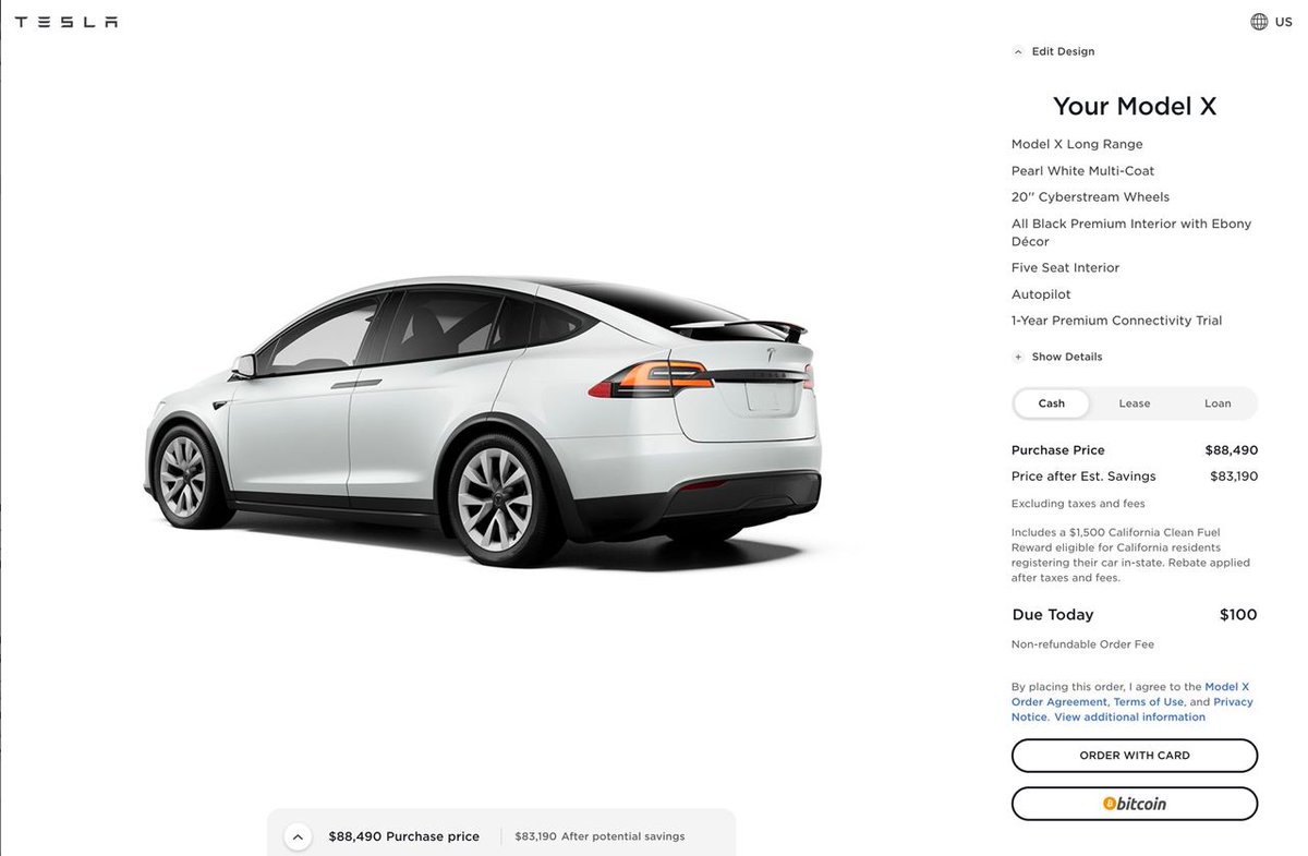 Tesla enables #Bitcoin payment option.
