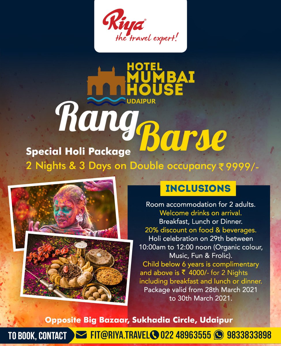 TrvlNxt's tweet photo. Hotel Mumbai House - Udaipur

2N /3D Holi Special Package starting from INR 9999* only (per room rate)

#udaipur #rajasthan #india #jaipur #mumbai #jodhpur #travel #photography #delhi #bikaner #udaipurblog #incredibleindia #surat #travelgram #jammu #rajasthantourism #trvl_nxt https://t.co/5Xeqp3HOV2